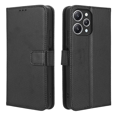 Leather Case Stands Flip Cover Holder BY1 for Xiaomi Redmi 12 4G Black