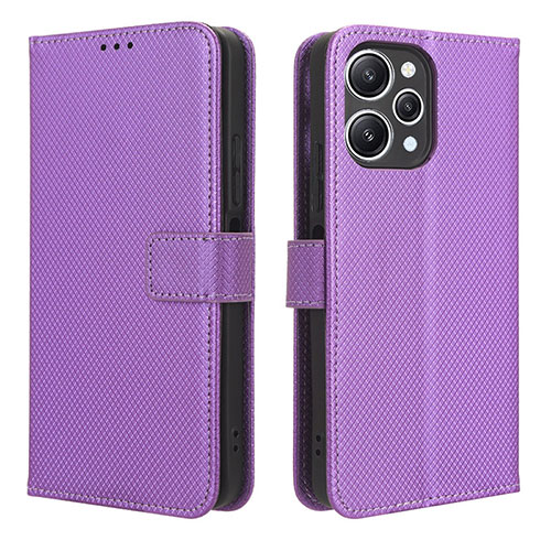 Leather Case Stands Flip Cover Holder BY1 for Xiaomi Redmi 12 4G Purple