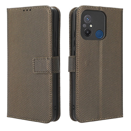 Leather Case Stands Flip Cover Holder BY1 for Xiaomi Redmi 12C 4G Brown