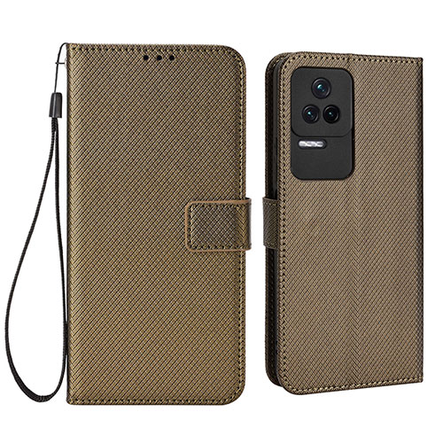 Leather Case Stands Flip Cover Holder BY1 for Xiaomi Redmi K40S 5G Brown