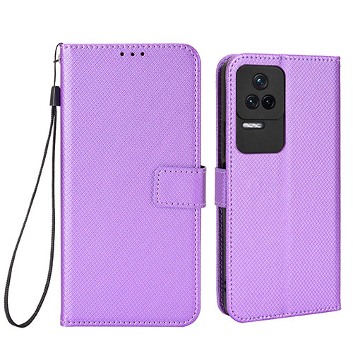 Leather Case Stands Flip Cover Holder BY1 for Xiaomi Redmi K40S 5G Purple