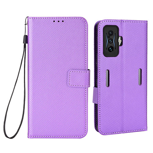 Leather Case Stands Flip Cover Holder BY1 for Xiaomi Redmi K50 Gaming 5G Purple