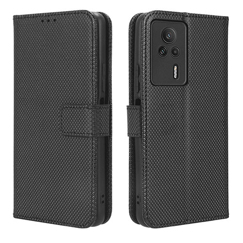 Leather Case Stands Flip Cover Holder BY1 for Xiaomi Redmi K60E 5G Black