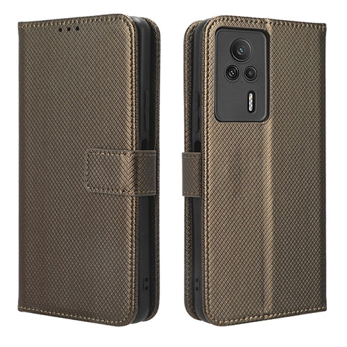 Leather Case Stands Flip Cover Holder BY1 for Xiaomi Redmi K60E 5G Brown