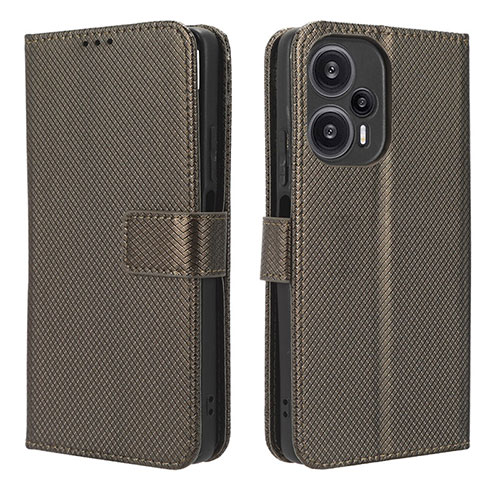 Leather Case Stands Flip Cover Holder BY1 for Xiaomi Redmi Note 12 Turbo 5G Brown