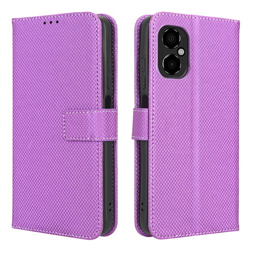 Leather Case Stands Flip Cover Holder BY1 for Xiaomi Redmi Note 12R Pro 5G Purple