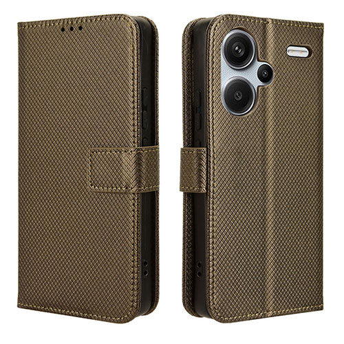 Leather Case Stands Flip Cover Holder BY1 for Xiaomi Redmi Note 13 Pro+ Plus 5G Brown