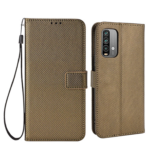 Leather Case Stands Flip Cover Holder BY1 for Xiaomi Redmi Note 9 4G Brown