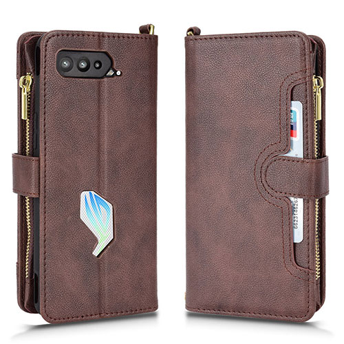 Leather Case Stands Flip Cover Holder BY2 for Asus ROG Phone 5 Pro Brown