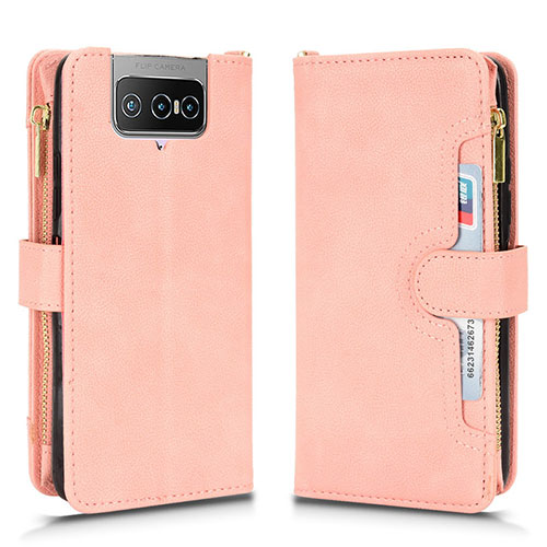 Leather Case Stands Flip Cover Holder BY2 for Asus Zenfone 7 ZS670KS Rose Gold