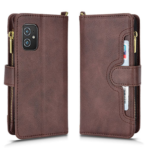 Leather Case Stands Flip Cover Holder BY2 for Asus ZenFone 8 Mini Brown