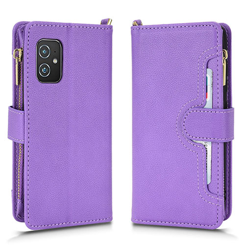 Leather Case Stands Flip Cover Holder BY2 for Asus ZenFone 8 Mini Purple