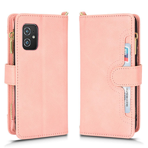 Leather Case Stands Flip Cover Holder BY2 for Asus Zenfone 8 ZS590KS Rose Gold