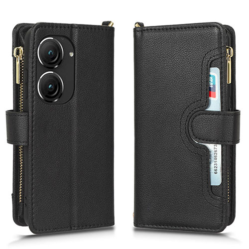 Leather Case Stands Flip Cover Holder BY2 for Asus Zenfone 9 Black