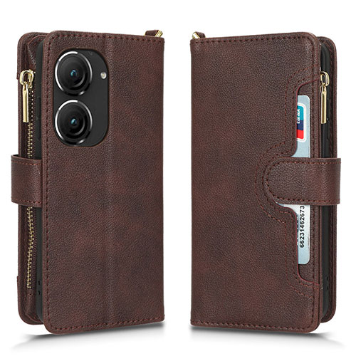 Leather Case Stands Flip Cover Holder BY2 for Asus Zenfone 9 Brown