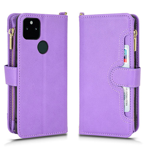 Leather Case Stands Flip Cover Holder BY2 for Google Pixel 5a 5G Purple