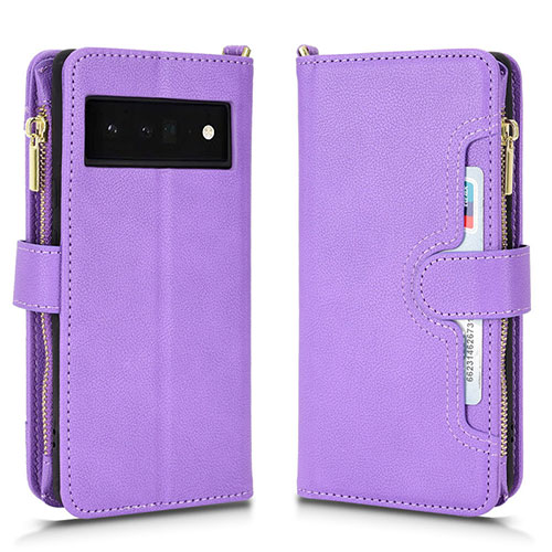Leather Case Stands Flip Cover Holder BY2 for Google Pixel 6 Pro 5G Purple