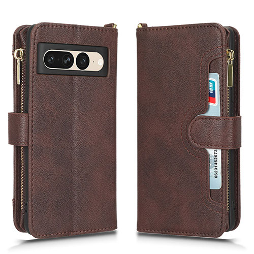 Leather Case Stands Flip Cover Holder BY2 for Google Pixel 7 Pro 5G Brown