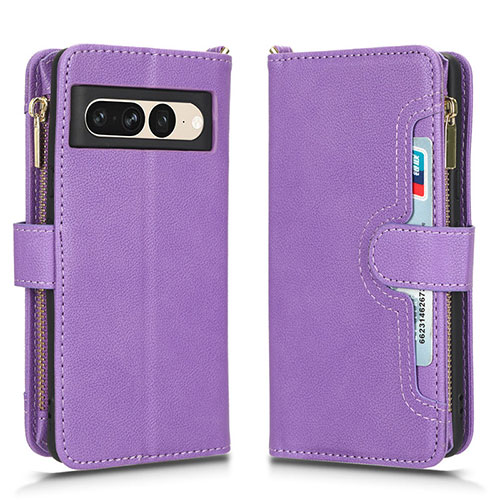 Leather Case Stands Flip Cover Holder BY2 for Google Pixel 7 Pro 5G Purple