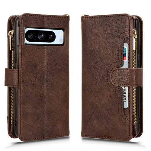 Leather Case Stands Flip Cover Holder BY2 for Google Pixel 8 Pro 5G Brown