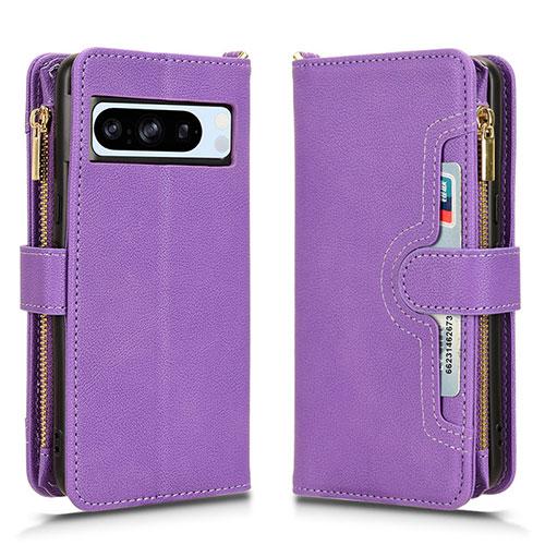 Leather Case Stands Flip Cover Holder BY2 for Google Pixel 8 Pro 5G Purple