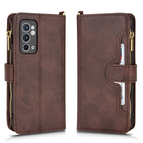 Leather Case Stands Flip Cover Holder BY2 for OnePlus 9R 5G Brown