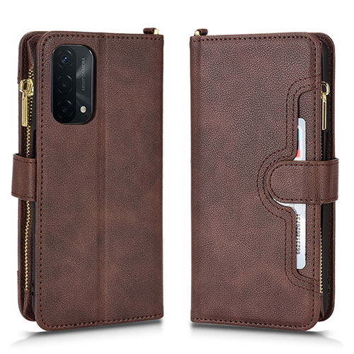 Leather Case Stands Flip Cover Holder BY2 for Oppo A54 5G Brown