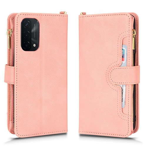 Leather Case Stands Flip Cover Holder BY2 for Oppo A54 5G Rose Gold