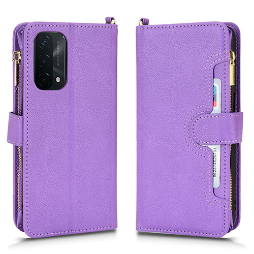 Leather Case Stands Flip Cover Holder BY2 for Oppo A74 5G Purple