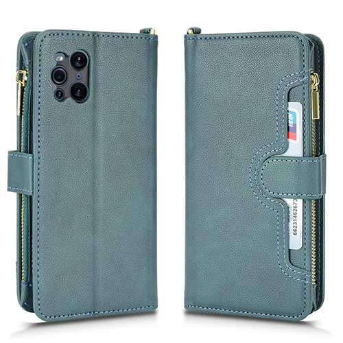 Leather Case Stands Flip Cover Holder BY2 for Oppo Find X3 Pro 5G Green