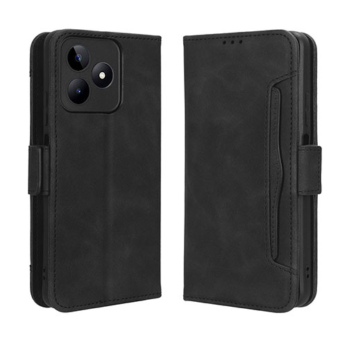 Leather Case Stands Flip Cover Holder BY2 for Realme C51 Black