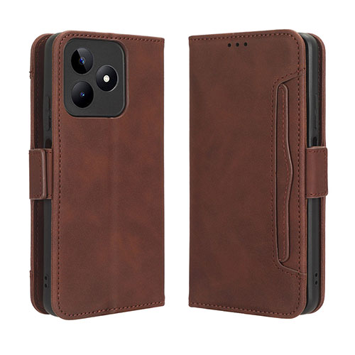 Leather Case Stands Flip Cover Holder BY2 for Realme C53 Brown