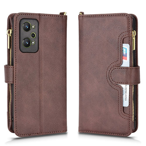 Leather Case Stands Flip Cover Holder BY2 for Realme GT2 5G Brown