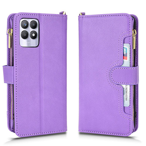 Leather Case Stands Flip Cover Holder BY2 for Realme Narzo 50 4G Purple