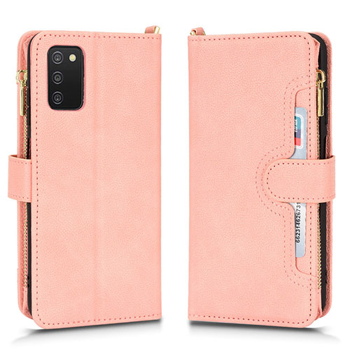 Leather Case Stands Flip Cover Holder BY2 for Samsung Galaxy A02s Rose Gold