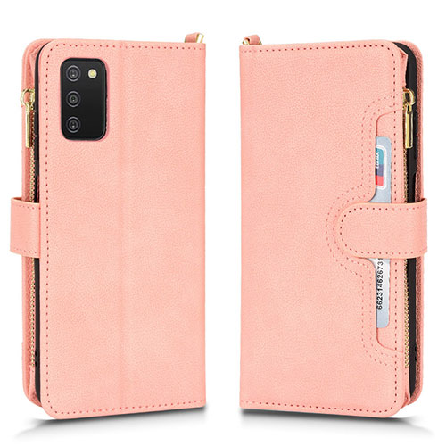 Leather Case Stands Flip Cover Holder BY2 for Samsung Galaxy A03s Rose Gold