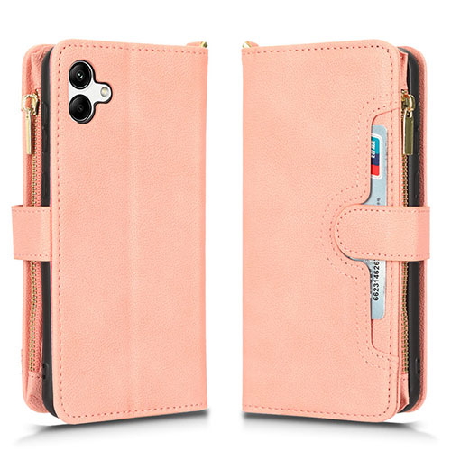 Leather Case Stands Flip Cover Holder BY2 for Samsung Galaxy A04 4G Rose Gold