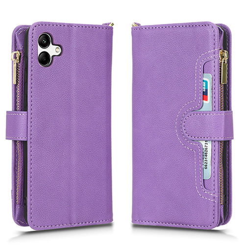 Leather Case Stands Flip Cover Holder BY2 for Samsung Galaxy A04E Purple