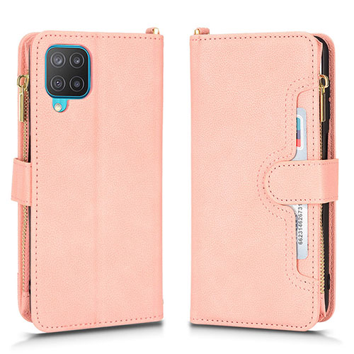 Leather Case Stands Flip Cover Holder BY2 for Samsung Galaxy A12 5G Rose Gold
