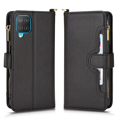 Leather Case Stands Flip Cover Holder BY2 for Samsung Galaxy A12 Black