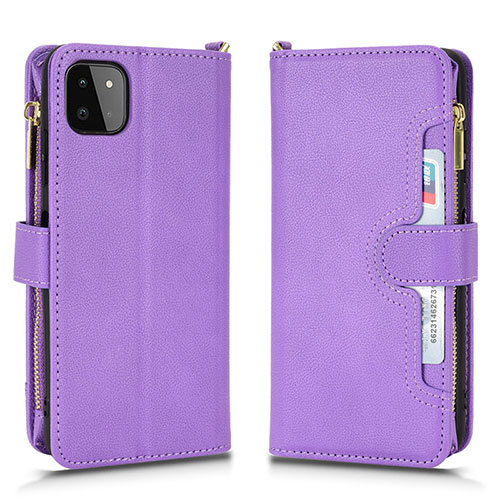 Leather Case Stands Flip Cover Holder BY2 for Samsung Galaxy A22 5G Purple