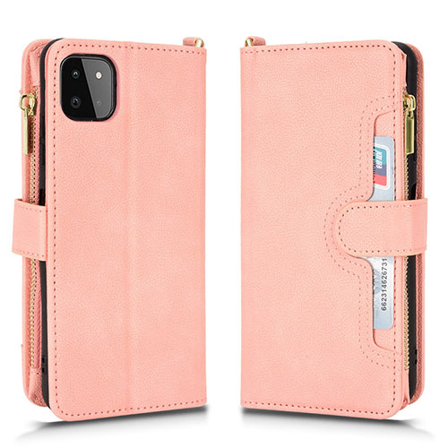 Leather Case Stands Flip Cover Holder BY2 for Samsung Galaxy A22 5G Rose Gold