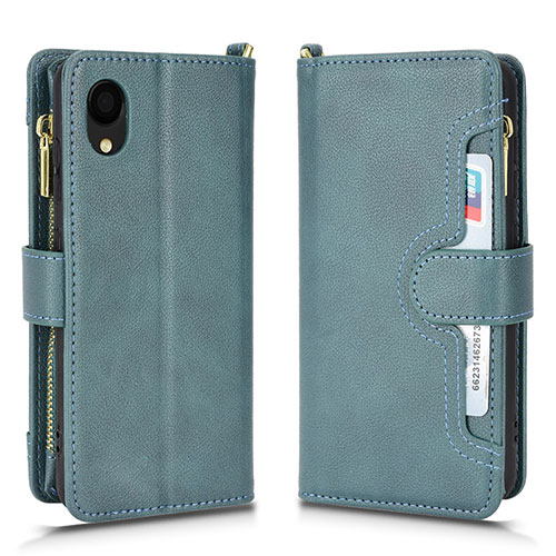 Leather Case Stands Flip Cover Holder BY2 for Samsung Galaxy A22 5G SC-56B Green