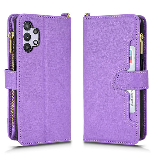 Leather Case Stands Flip Cover Holder BY2 for Samsung Galaxy A32 4G Purple