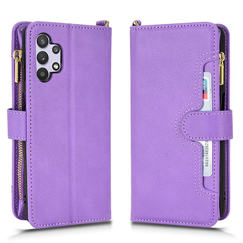 Leather Case Stands Flip Cover Holder BY2 for Samsung Galaxy A32 5G Purple