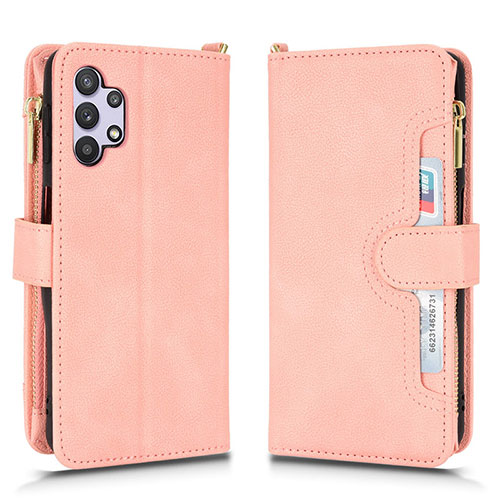 Leather Case Stands Flip Cover Holder BY2 for Samsung Galaxy A32 5G Rose Gold