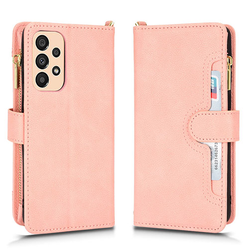 Leather Case Stands Flip Cover Holder BY2 for Samsung Galaxy A33 5G Rose Gold