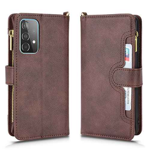 Leather Case Stands Flip Cover Holder BY2 for Samsung Galaxy A52 4G Brown