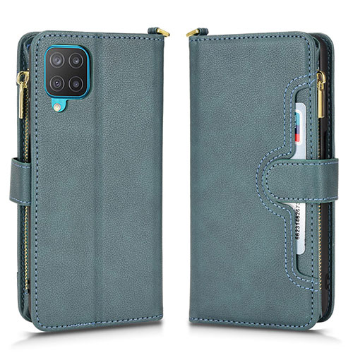 Leather Case Stands Flip Cover Holder BY2 for Samsung Galaxy F12 Green