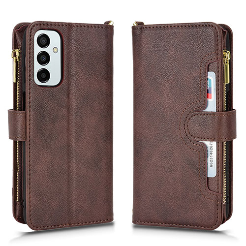 Leather Case Stands Flip Cover Holder BY2 for Samsung Galaxy F23 5G Brown